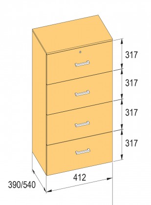 K-BBP kartotéka typ R4 pro vnitřní šířku 412/540 mm výška 1276mm bez tlumení