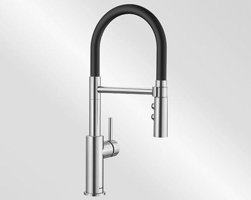 BLANCO 525792 Baterie CATRIS-S FLEXO PVD steel s černou sprchovou hadicí
