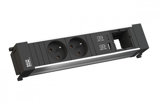 BACHMANN 916.528 zásuvková jednotka 2x 230V FR, USB A+C 22W + 1x volný modul
