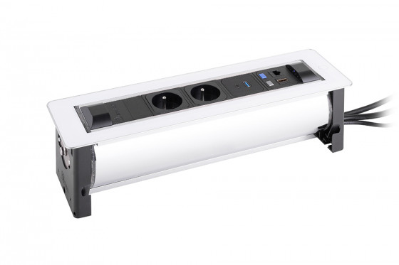 VersaTurn elektrická zásuvka 2x 230V FR, USB A/C, 1x RJ45, HDMI, bílé sklo