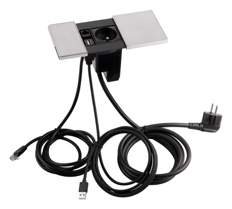 VersaPad 1x elektrická zásuvka 1xUSB, 1xRJ45 nerez