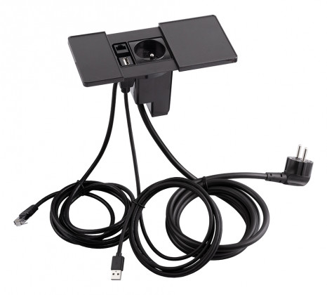 VersaPad 1x elektrická zásuvka 1xUSB, 1xRJ45 černá