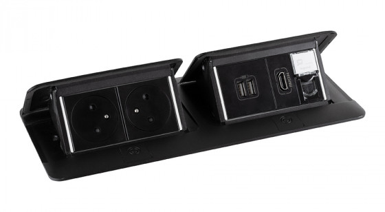 LEGRAND Pop-up dvojitá, 2x 230V, USB A+A napájecí, 1x RJ45, HDMI, černá
