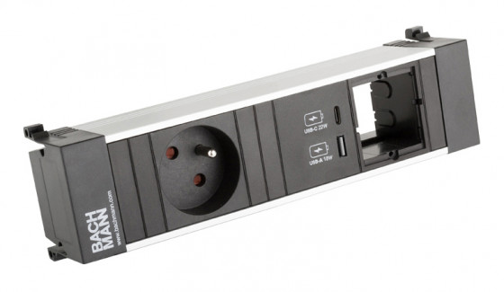 BACHMANN 916.527 zásuvková jednotka 1x 230V FR, USB A+C 22W + 1x volný modul