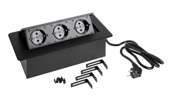 StrongPower Elektrická zásuvka 3x230V, Schuko, černá
