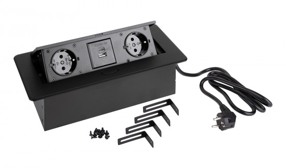 StrongPower Elektrická zásuvka 2x 230V, Schuko, 2x USB A+C, černá