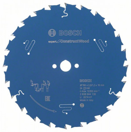 BOSCH 2608644138 Pilový kotouč Expert for Construct Wood 184 x 16 x 2,0 mm, 24