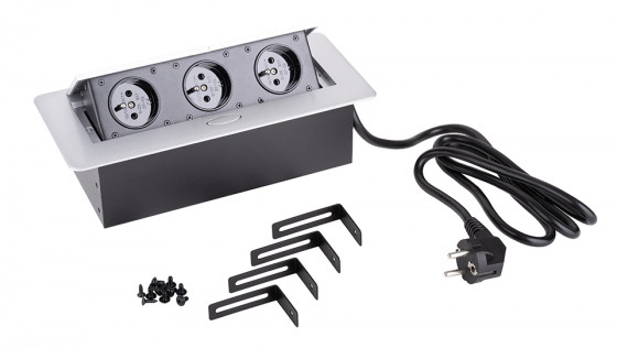 StrongPower Elektrická zásuvka 3x 230V, Francouzská, stříbrná
