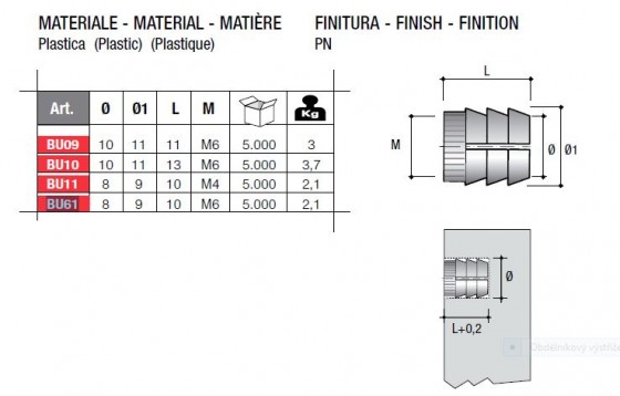BU61 Hmoždinka plastová M6/10mm