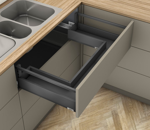 K-BLUM Merivobox, zásuvka E reling 550mm/40kg, tmavě šedá OG, vrut, dřez