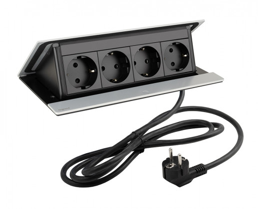 LEGRAND elektrická zásuvka PopUp, 4x 230V, Schuko, eloxovaný hliník