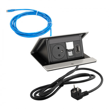 LEGRAND elektrická zásuvka PopUp, 1x 230V FR, 1x RJ45, 1x HDMI, broušený hliník