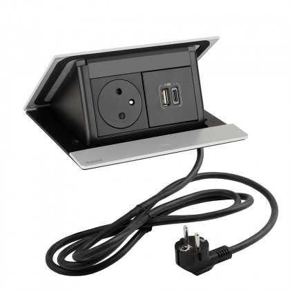 LEGRAND elektrická zásuvka PopUp, 1x 230V FR, 1x USB A+C, elox hliník
