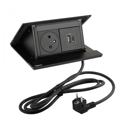 LEGRAND elektrická zásuvka PopUp, 1x 230V FR, 1x USB A+C, černá matná