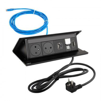 LEGRAND elektrická zásuvka PopUp, 2x 230V FR, USB A+C, RJ45, HDMI, černá matná