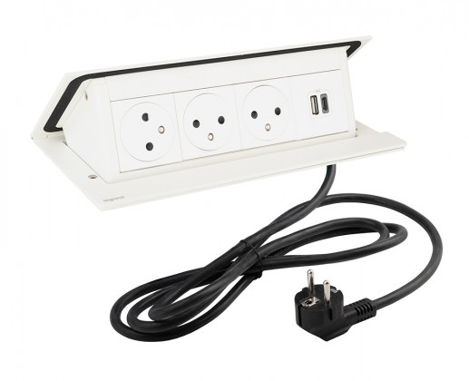 LEGRAND elektrická zásuvka PopUp, 3x 230V Francouzská, 1x USB A+C, bílá matná