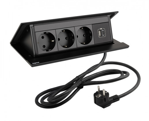 LEGRAND elektrická zásuvka PopUp, 3x 230V, Schuko, 1x USB A+C, černá matná