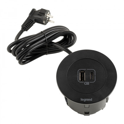 LEGRAND elektrická zásuvka Disq60 1x USB A+C nabíječka + 2m kabel, černá