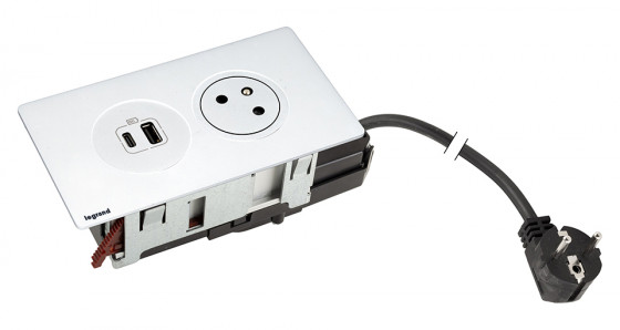 K- LEGRAND elektrická zásuvka Disq´In 1x 230V Francouzská, 1x USB A+C, bílá/bílá