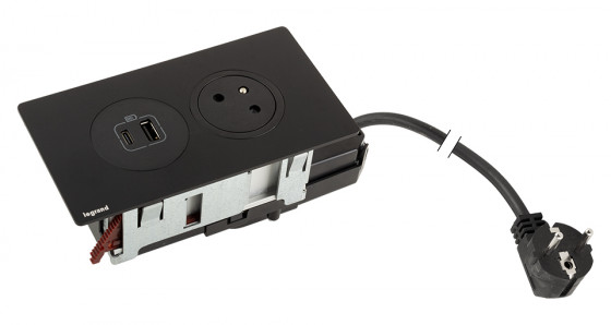 K- LEGRAND elektrická zásuvka Disq´In 1x 230V FR + 1x USB A+C, černá/černá