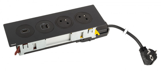 K- LEGRAND elektrická zásuvka Disq´In 2x 230V FR + 1x USB A+C, HDMI, černá/černá