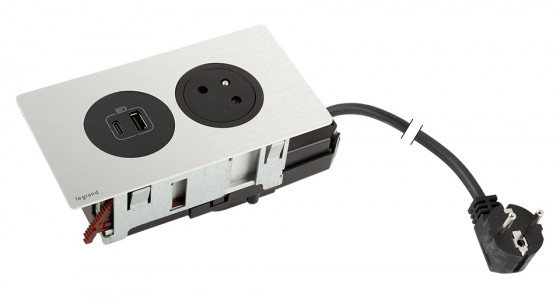 K- LEGRAND elektrická zásuvka Disq´In 1x 230V FR + 1x USB A+C, černá/nerez