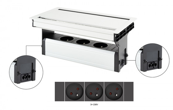 VersaFlap dual 2.0 elektrická zásuvka 3x 230V, Francouzská, bílá matná
