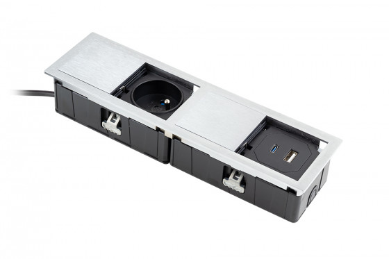 VersaHit Mono combi elektrická zásuvka 1x230V, FR, USB A/C, broušený hliník