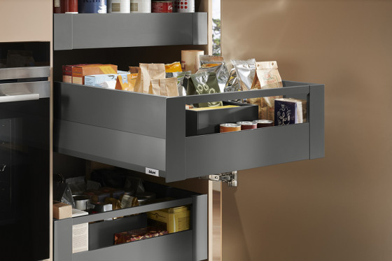 K-BLUM Merivobox, zásuvka E boxcap 400mm/40kg, tmavě šedá OG, vnitřní, reling