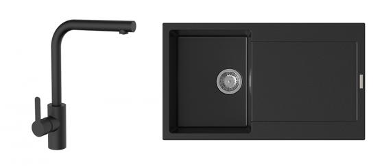 K-StrongSinks S3 Set dřez Zala 860x500mm granit černá + Baterie Ipoly černá