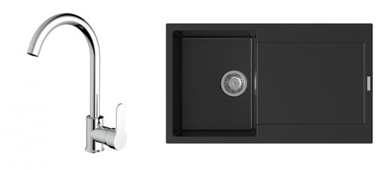 K-StrongSinks S3 Set dřez Zala 860x500mm granit černá + Baterie Seina chrom