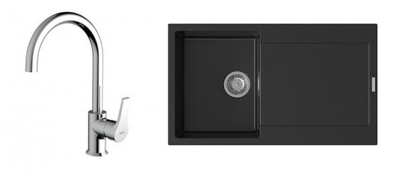 K-StrongSinks S3 Set dřez Zala 860x500mm granit černá + Baterie Rhona chrom