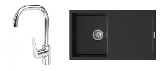 K-StrongSinks S3 Set dřez Zala 860x500mm granit černá + Baterie Garonne chrom