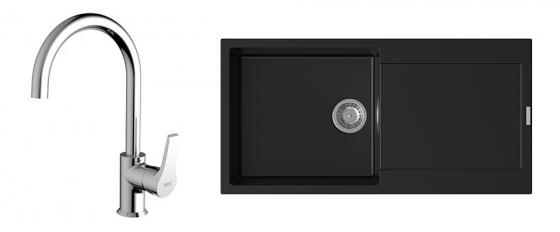 K-StrongSinks S3 Set dřez Zala 1000x500mm granit černá + Baterie Rhona chrom