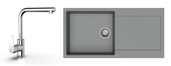 K-StrongSinks S3 Set dřez Zala 1000x500mm granit šedá + Baterie  Stréva chr.