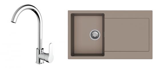 K-StrongSinks S3 Set dřez Zala 860x500mm granit béžová + Baterie Seina chrom