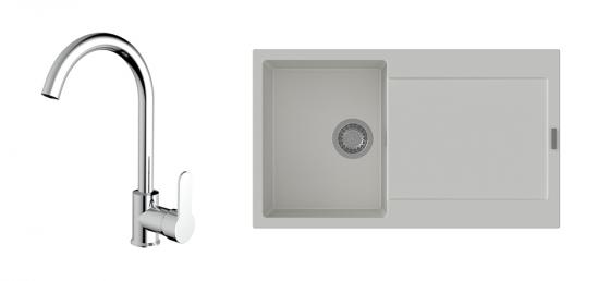 K-StrongSinks S3 Set dřez Zala 860x500mm granit bílá + Baterie Seina chrom