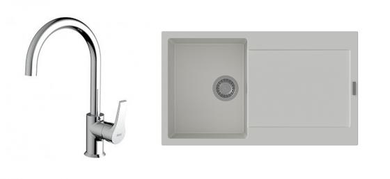 K-StrongSinks S3 Set dřez Zala 860x500mm granit bílá + Baterie Rhona chrom