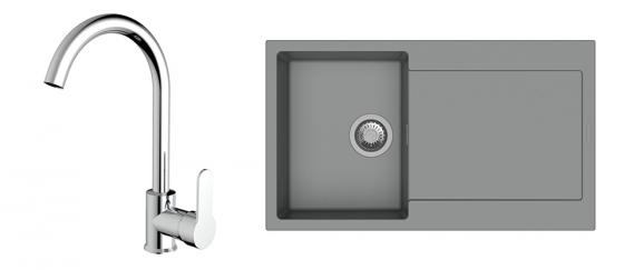 K-StrongSinks S3 Set dřez Zala 860x500mm granit šedá + Baterie Seina chrom