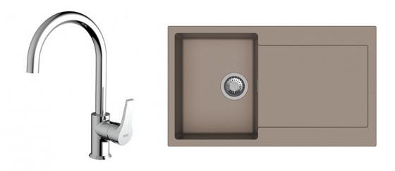 K-StrongSinks S3 Set dřez Zala 860x500mm granit béžová + Baterie Rhona chrom
