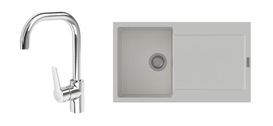 K-StrongSinks S3 Set dřez Zala 860x500mm granit bílá + Baterie Garonne chrom