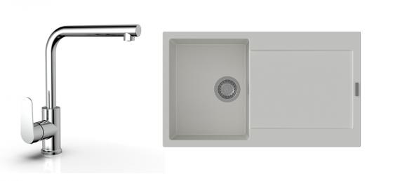 K-StrongSinks S3 Set dřez Zala 860x500mm granit bílá + Baterie  Stréva chrom