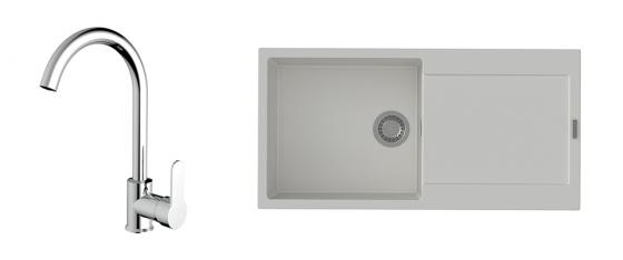 K-StrongSinks S3 Set dřez Zala 1000x500mm granit bílá + Baterie Seina chrom