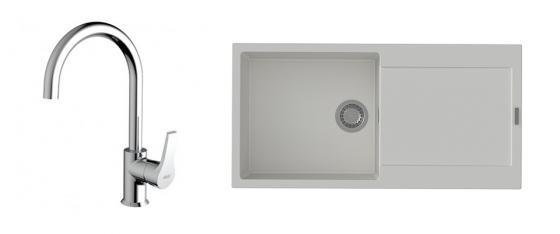 K-StrongSinks S3 Set dřez Zala 1000x500mm granit bílá + Baterie Rhona chrom