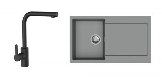 K-StrongSinks S3 Set dřez Zala 860x500mm granit šedá + Baterie Ipoly černá