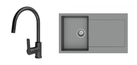 K-StrongSinks S3 Set dřez Zala 860x500mm granit šedá + Baterie Loira černá