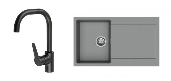 K-StrongSinks S3 Set dřez Zala 860x500mm granit šedá + Baterie Garonne černá