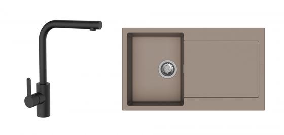 K-StrongSinks S3 Set dřez Zala 860x500mm granit béžová + Baterie Ipoly černá