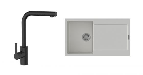 K-StrongSinks S3 Set dřez Zala 860x500mm granit bílá + Baterie Ipoly černá
