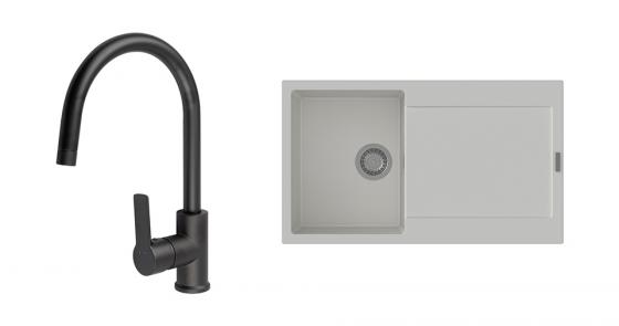 K-StrongSinks S3 Set dřez Zala 860x500mm granit bílá + Baterie Loira černá